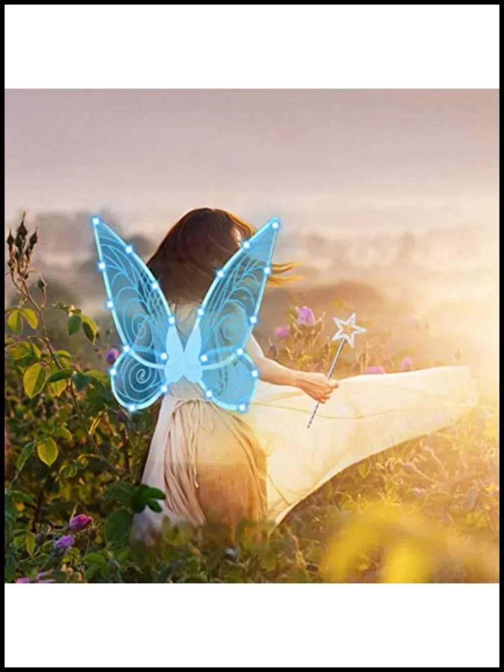 Light Up Fairy Wings with Wand, Organza Costume Wings for Halloween Cosplay